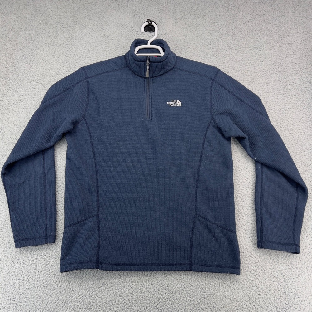 The North Face Mens Navy Blue Waffle Knit Quarter Zip Fleece Size Medium